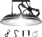 UFO High Bay LED Shop Lights UL Listed 300W, 33,000Lm 5000K, with US Hook and U Bracket Mounting